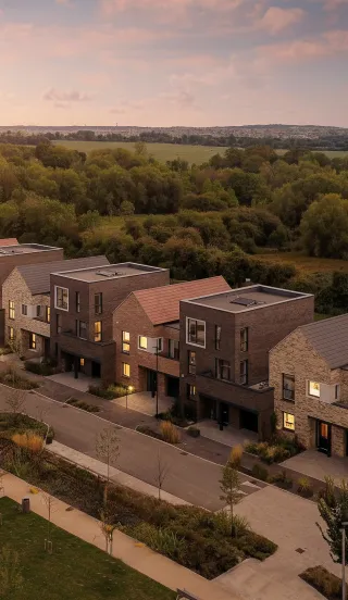 Canalside Quarter - Dusk Street Scene Aerial Photo