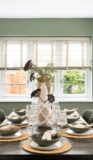 Audley Green Hill development interior sage green dining and kitchen space