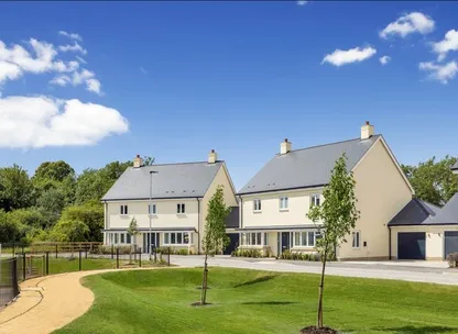 Exterior of white modern homes on Hill property development in Fulbourn
