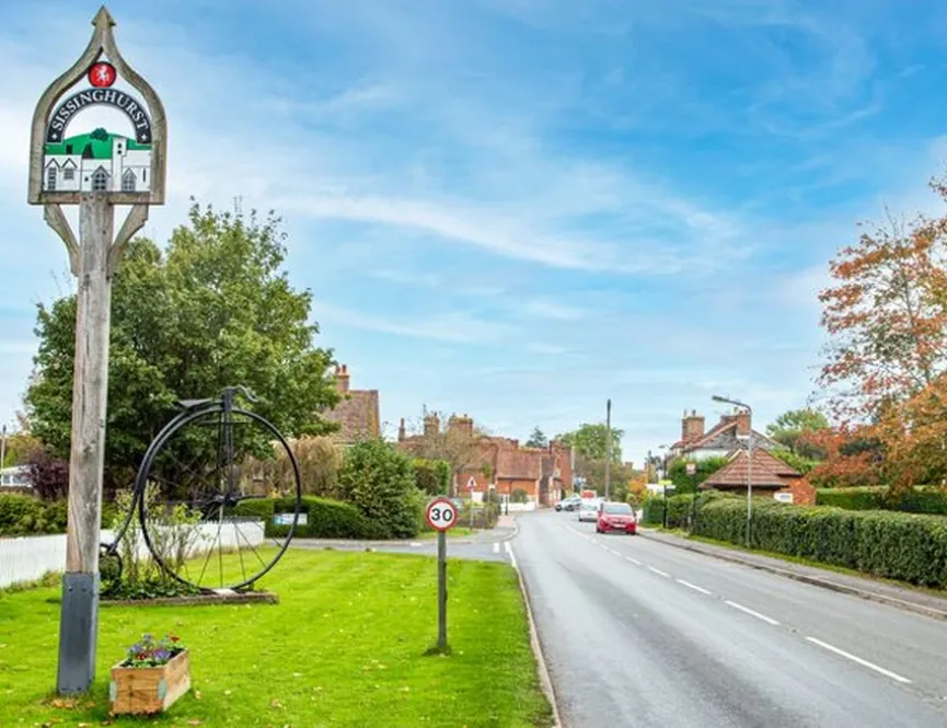 Countryside road lined with greenery